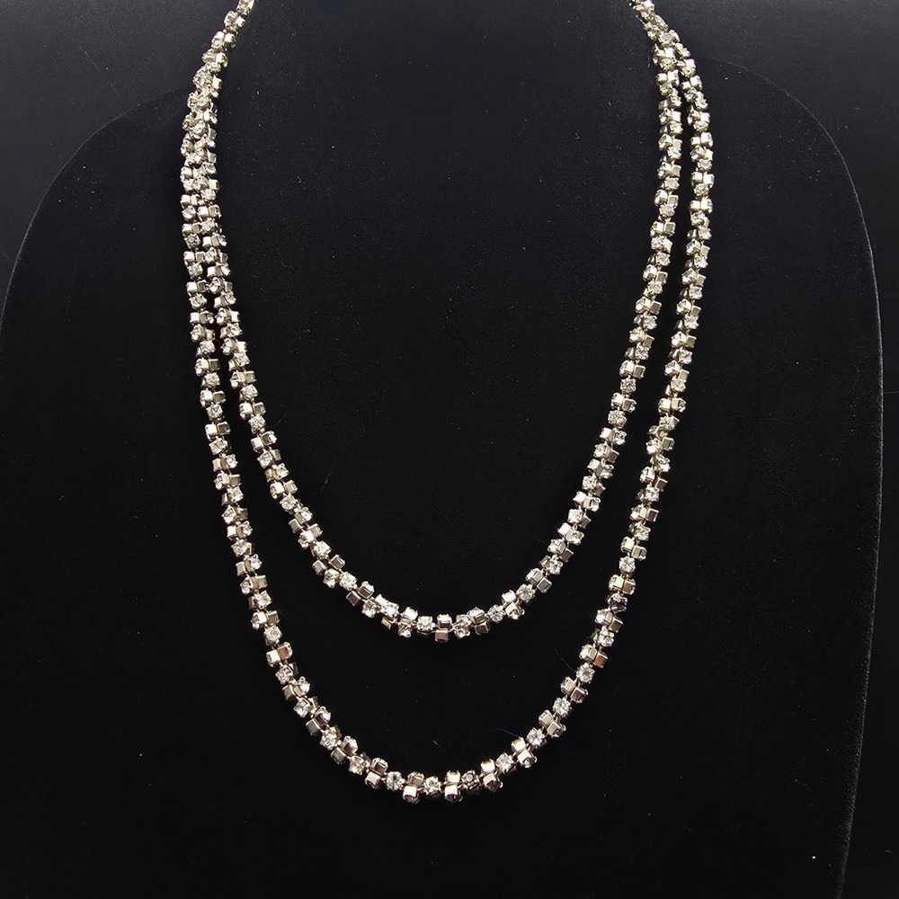 Rhinestone Chain Necklace Long Layering Vintage Costume Jewelry